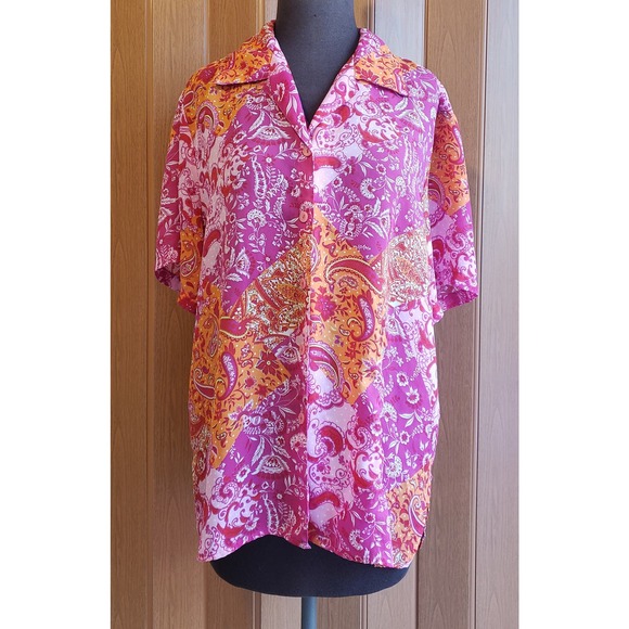 Impressions Tops - Impressions size large pink & orange button up blouse